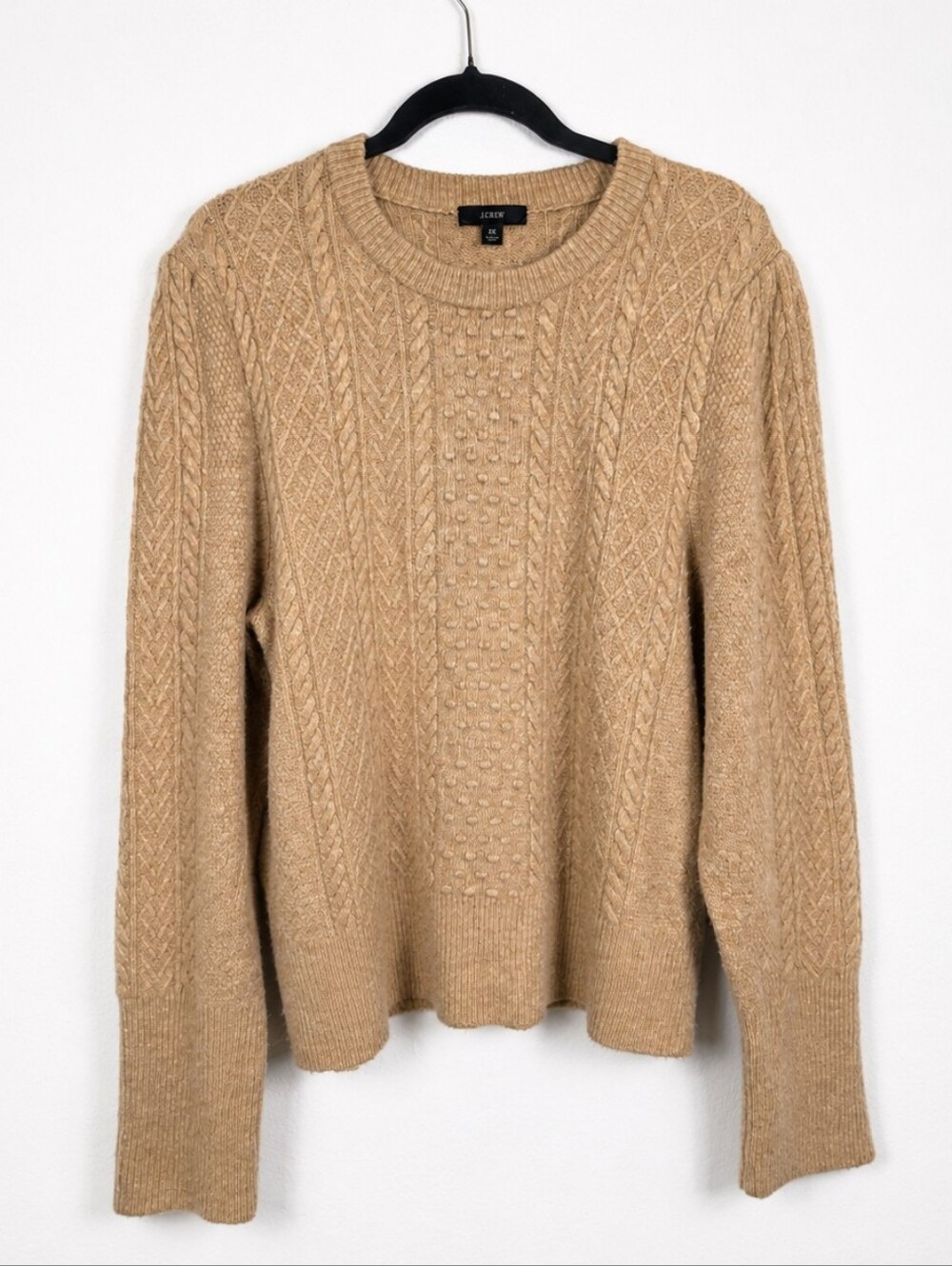 J.Crew 2X Merino Wool Alpaca Cable Knit Sweater Camel Cozy Chunky Plus